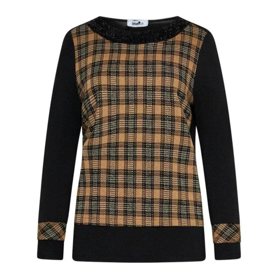 Maglia in fantasia tartan NERO-CUOIO DORABELLA XXL