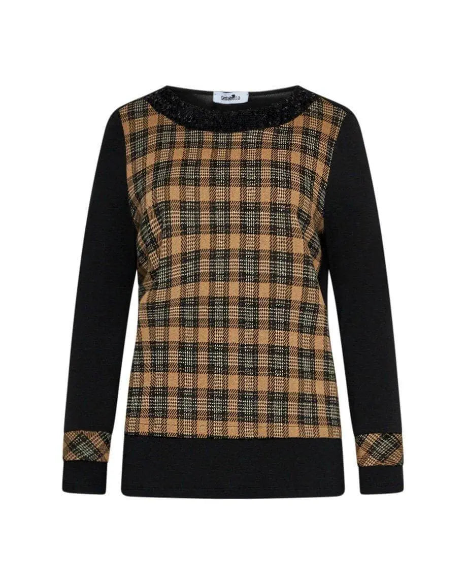 Maglia in fantasia tartan NERO-CUOIO DORABELLA XXL