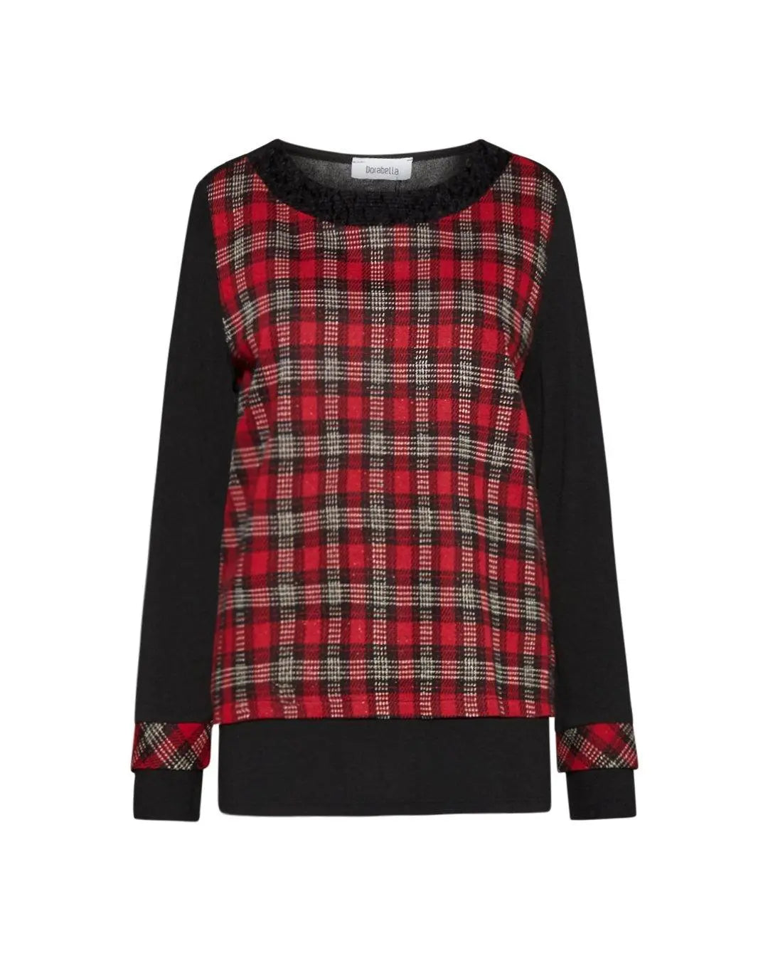 Maglia in fantasia tartan NERO-ROSSO DORABELLA XXL