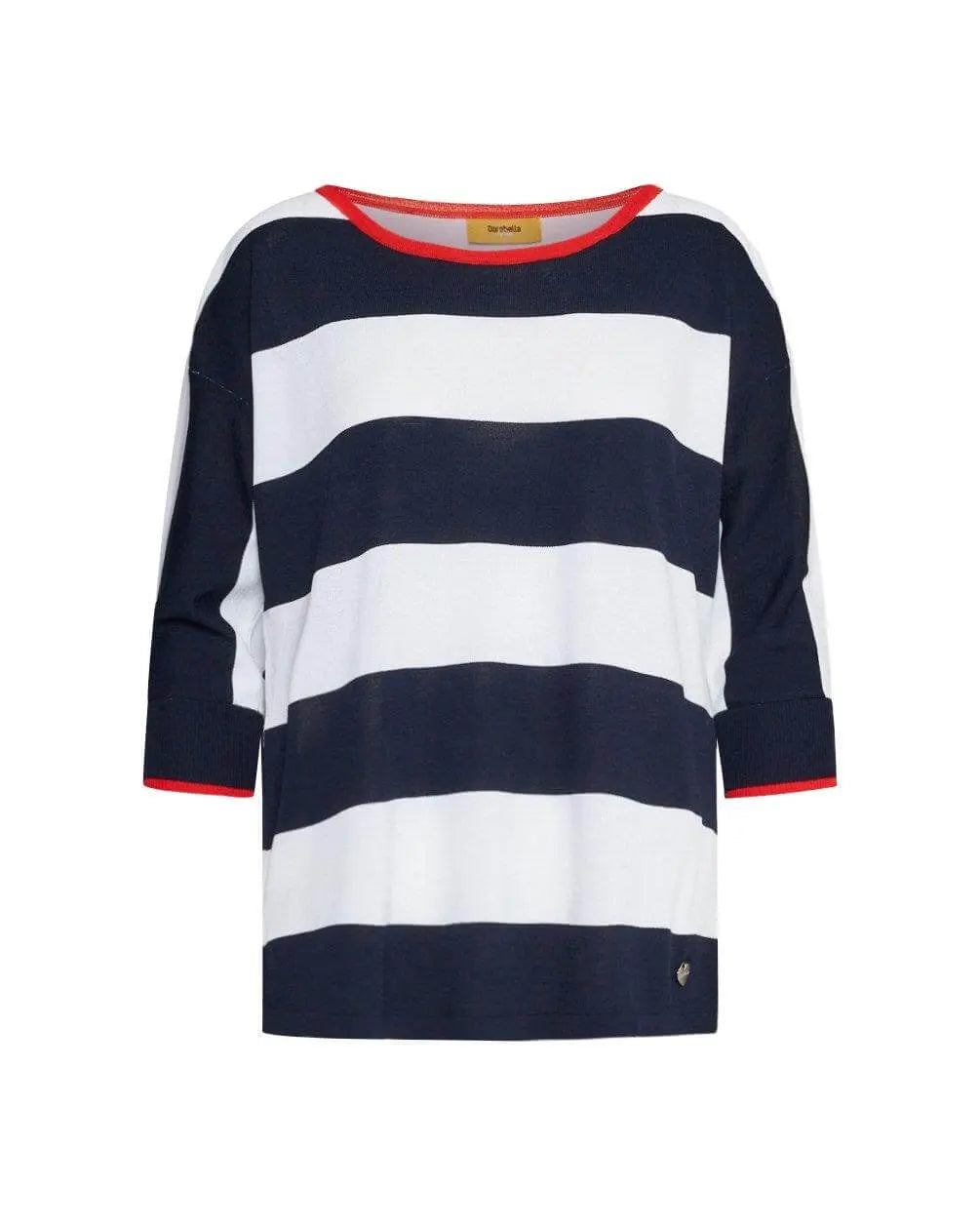 Maglia in filato di misto viscosa a righe bi-colore con profili a contrasto BLUE NAVY DORABELLA PIU'