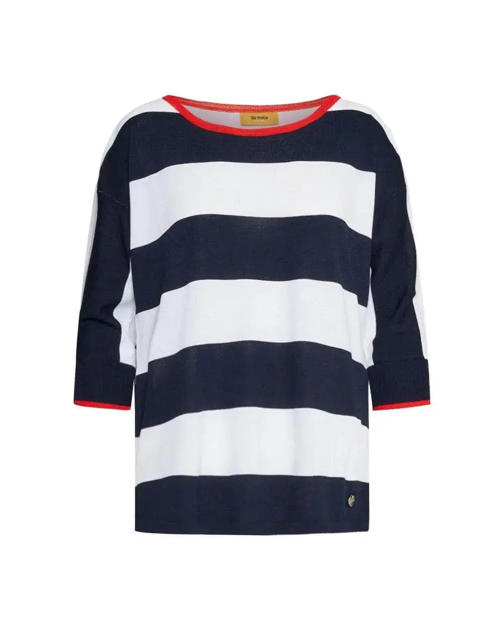 Maglia in filato di misto viscosa a righe bi-colore con profili a contrasto BLUE NAVY DORABELLA PIU'