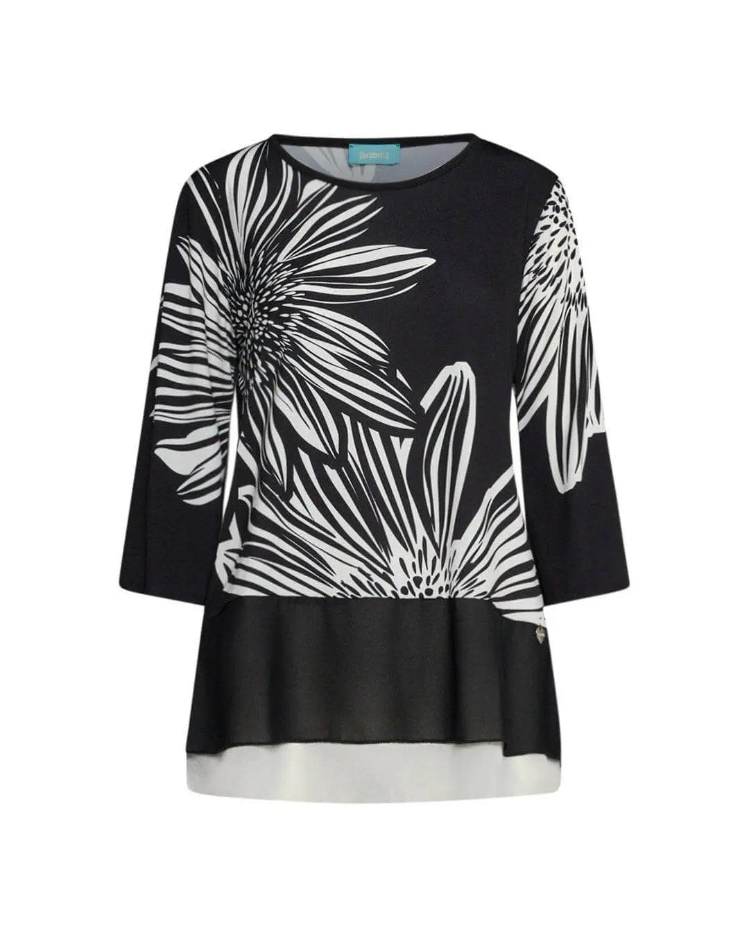 Maglia in jersey elasticizzato fantasia fiore con inserti in georgette NERO DORABELLA