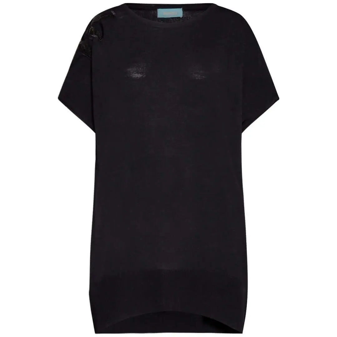 Maglia in tinta unita con dettaglio fiore in paillettes NERO DORABELLA XXL