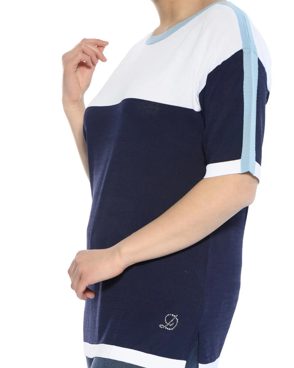 Maglia in viscosa BIANCO-BLUE NAVY DORABELLA CURVY