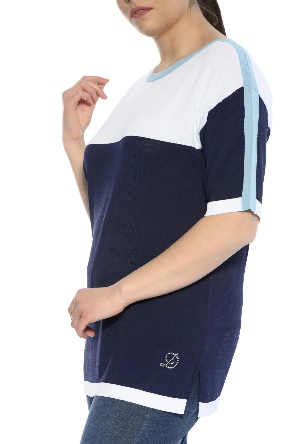 Maglia in viscosa BIANCO-BLUE NAVY DORABELLA CURVY