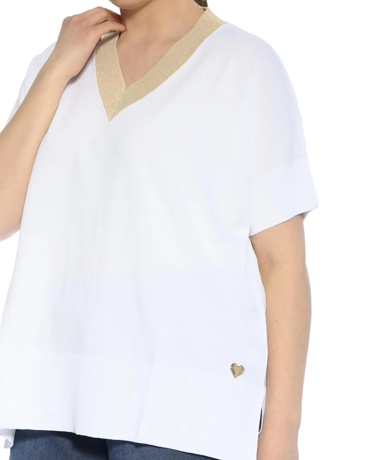 Maglia in viscosa con scollo V BIANCO DORABELLA CURVY