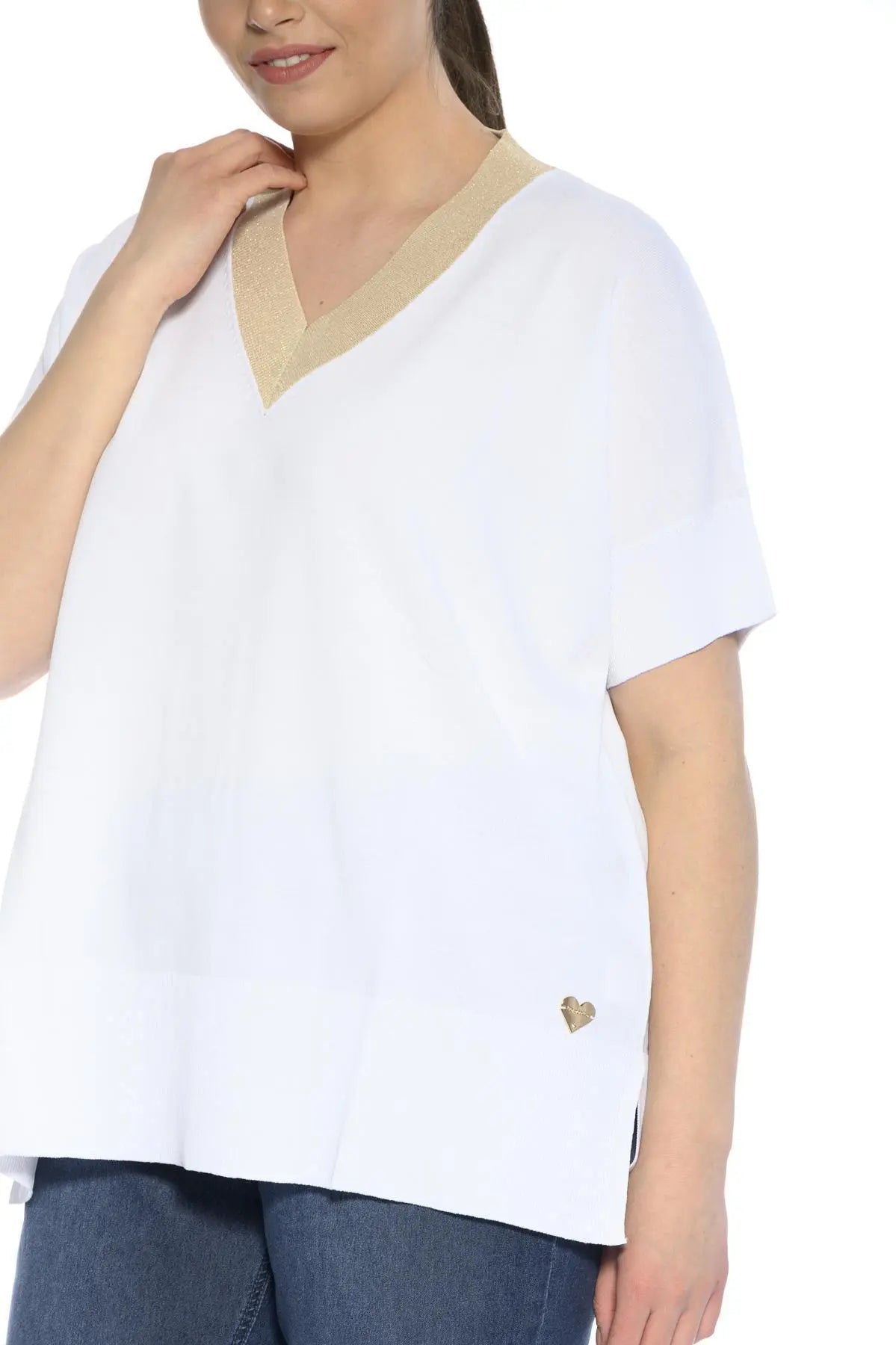 Maglia in viscosa con scollo V BIANCO DORABELLA CURVY