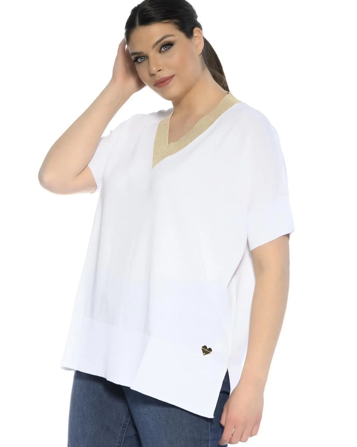 Maglia in viscosa con scollo V BIANCO DORABELLA CURVY