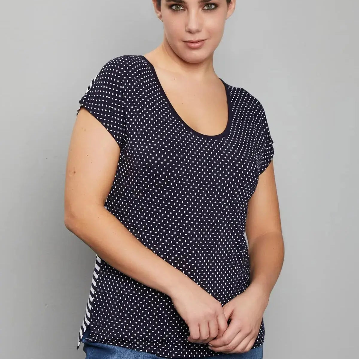 Maglia in viscosa fantasia pois/righe BLU-NAVY DORABELLA PIU' XL