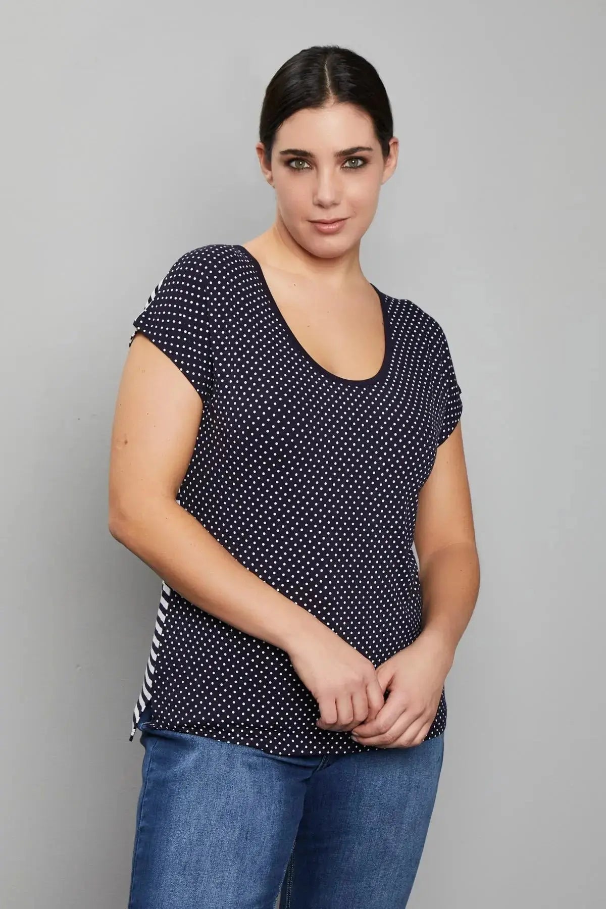 Maglia in viscosa fantasia pois/righe BLU-NAVY DORABELLA PIU' XL