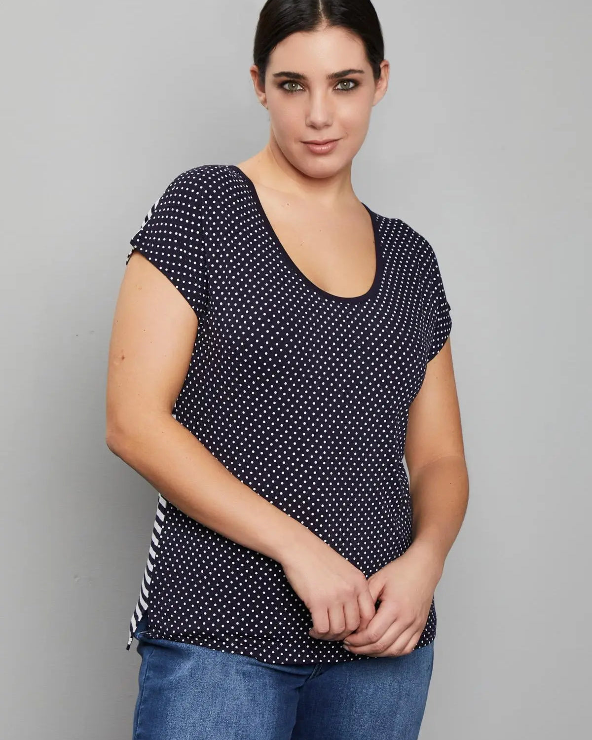 Maglia in viscosa fantasia pois/righe BLU-NAVY DORABELLA PIU' XL