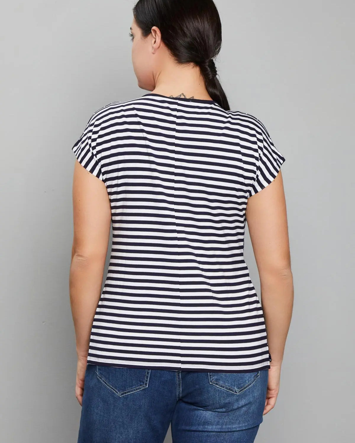 Maglia in viscosa fantasia pois/righe BLU-NAVY DORABELLA PIU'