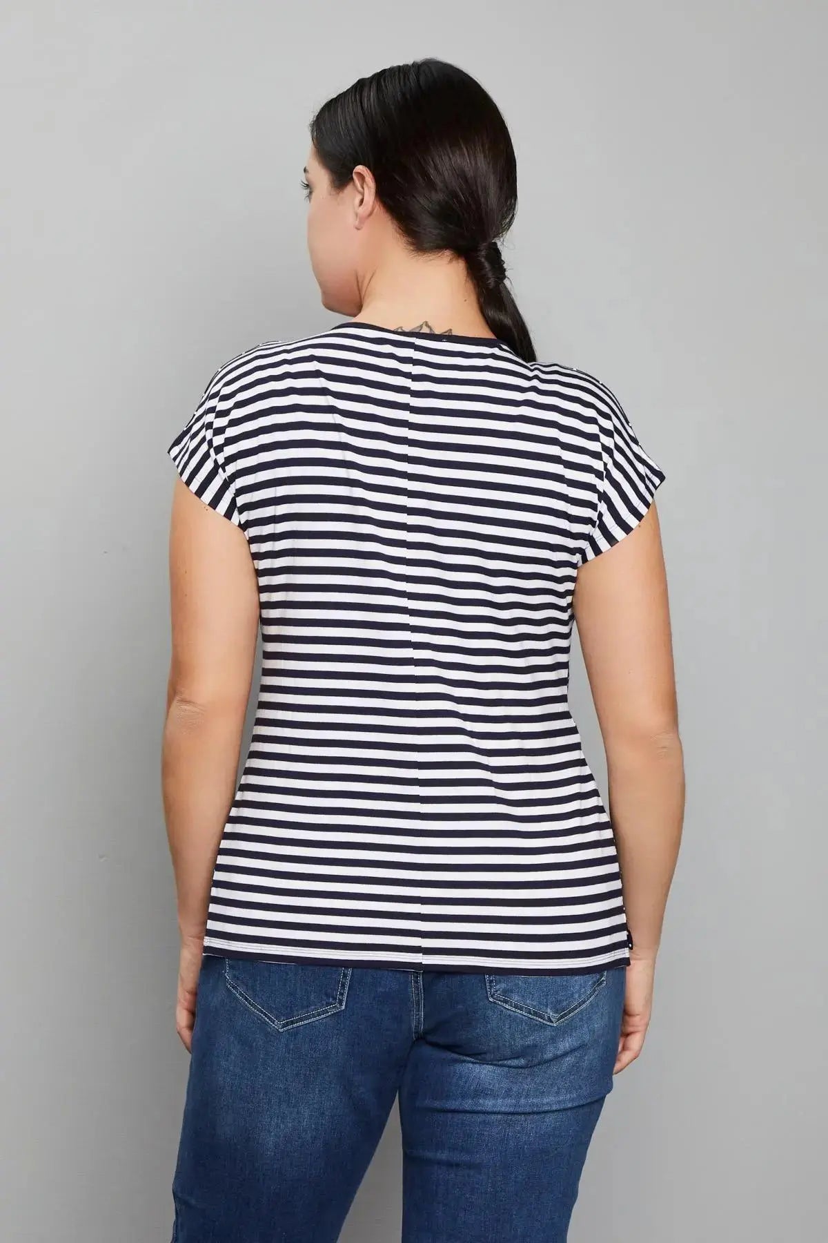 Maglia in viscosa fantasia pois/righe BLU-NAVY DORABELLA PIU'