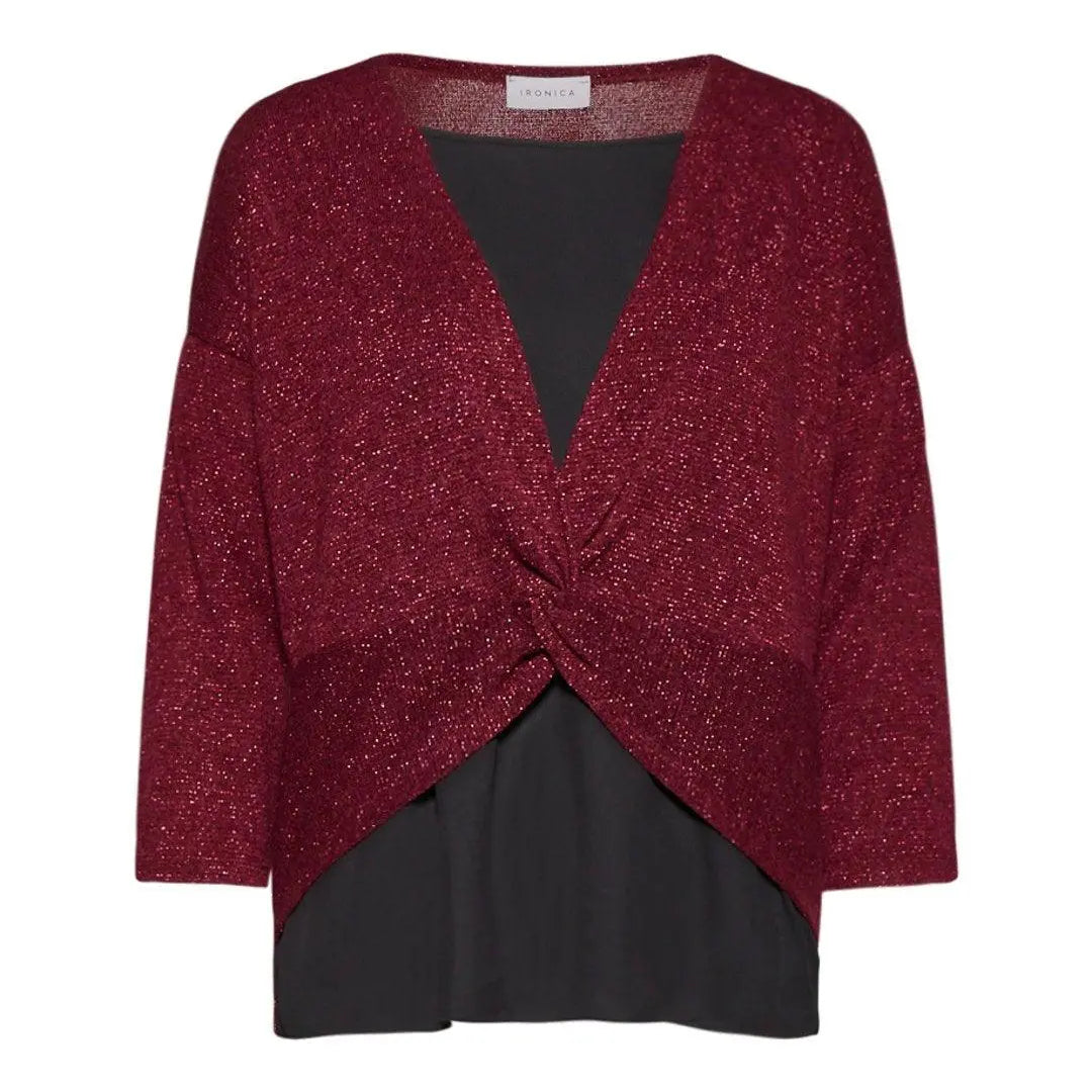 Maglia incrocio in lurex MAGENTA-NERO IRONICA 3XL