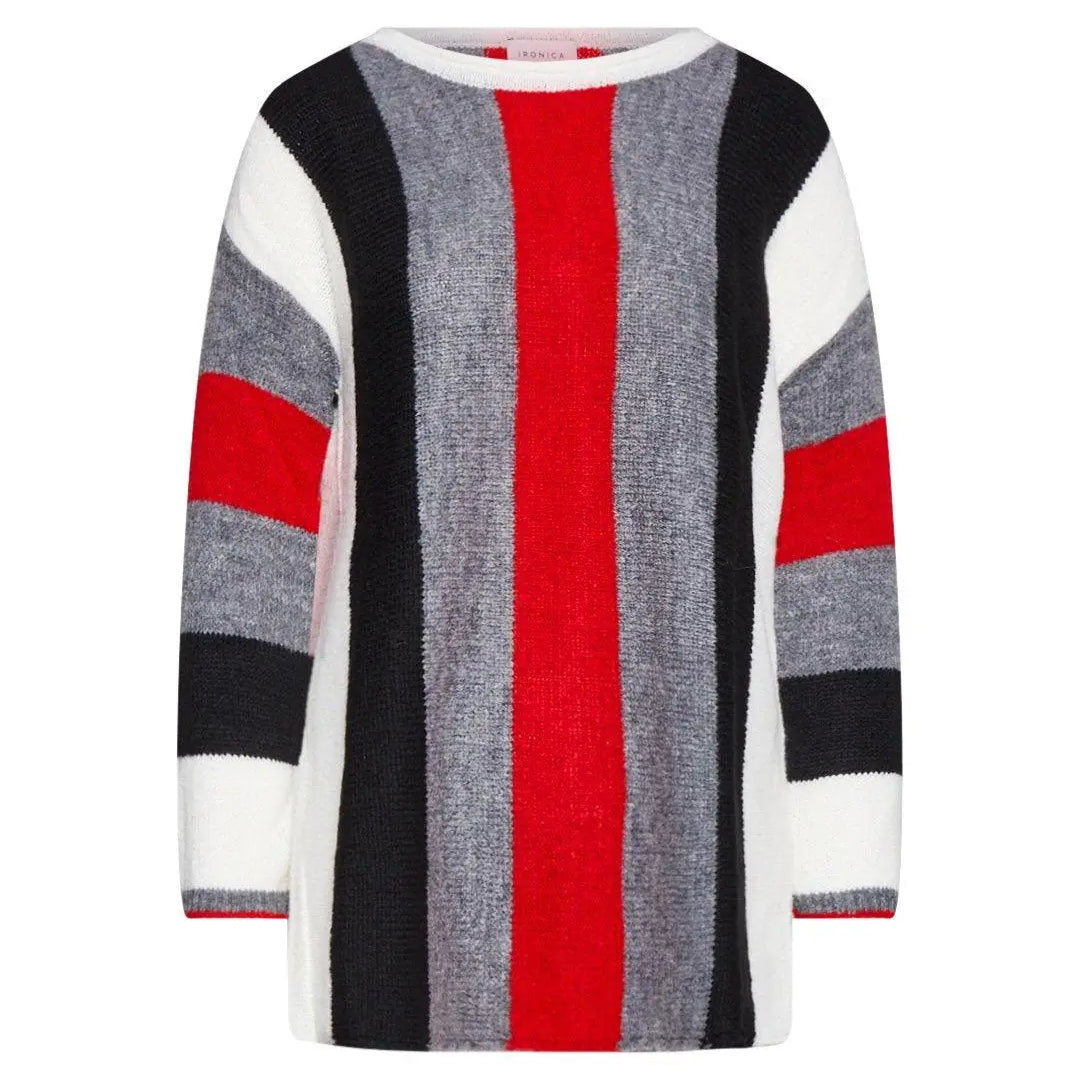 Maglia jacquard GRIGIO-ROSSO IRONICA XXL