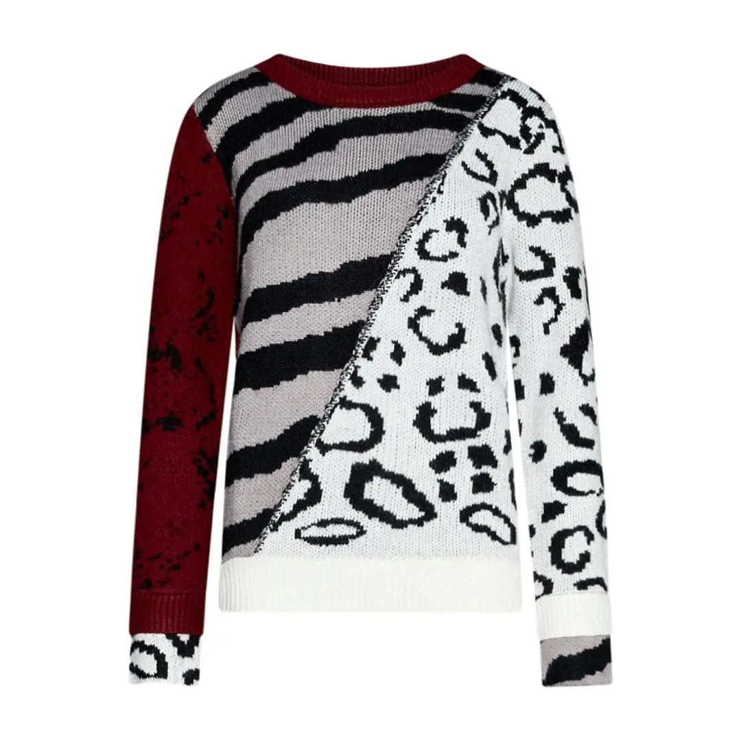 Maglia jacquard animalier BORDO'-GRIGIO-CREMA IRONICA XL