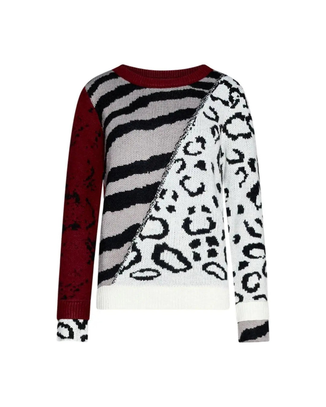 Maglia jacquard animalier BORDO'-GRIGIO-CREMA IRONICA XL