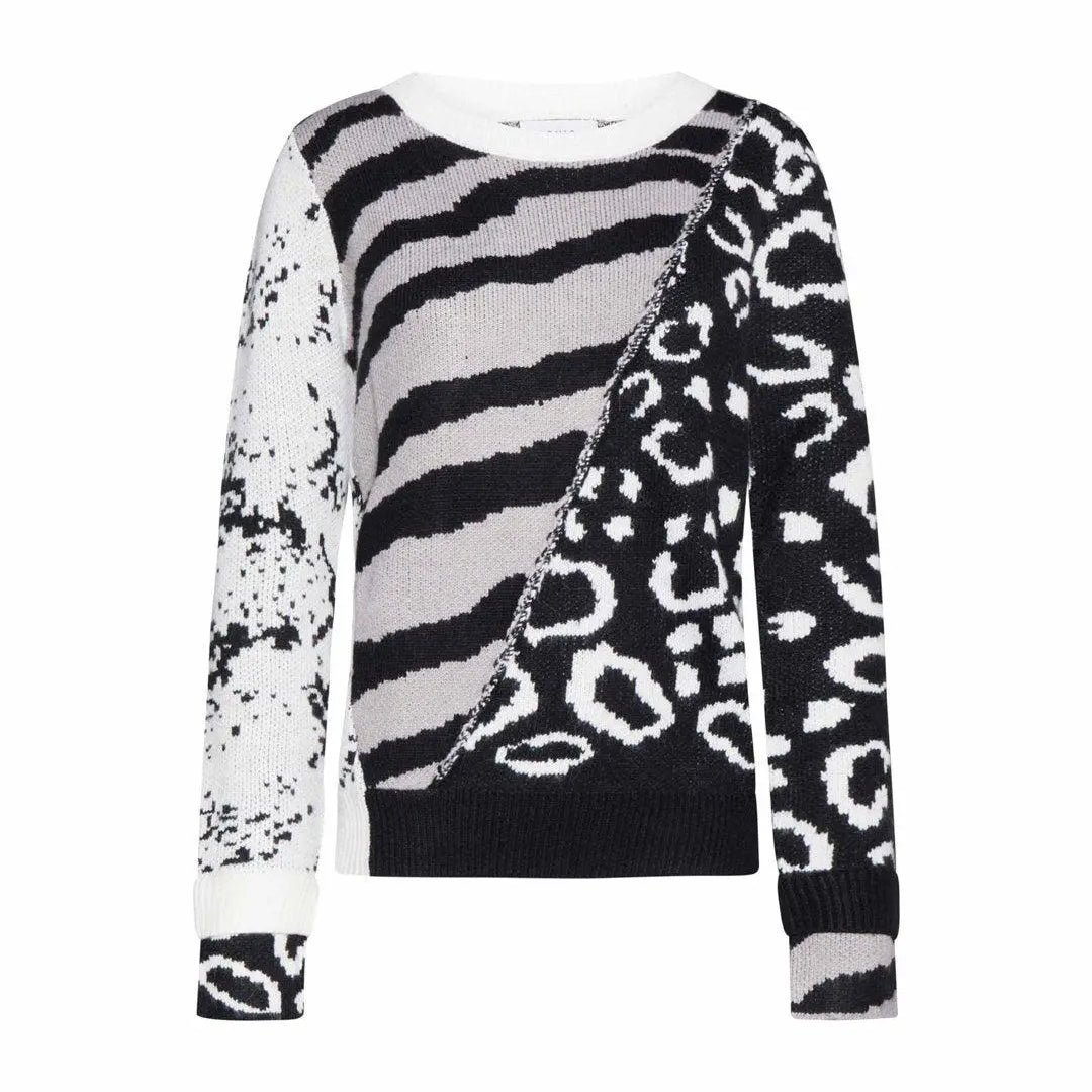 Maglia jacquard animalier CREMA-GRIGIO-NERO IRONICA XL