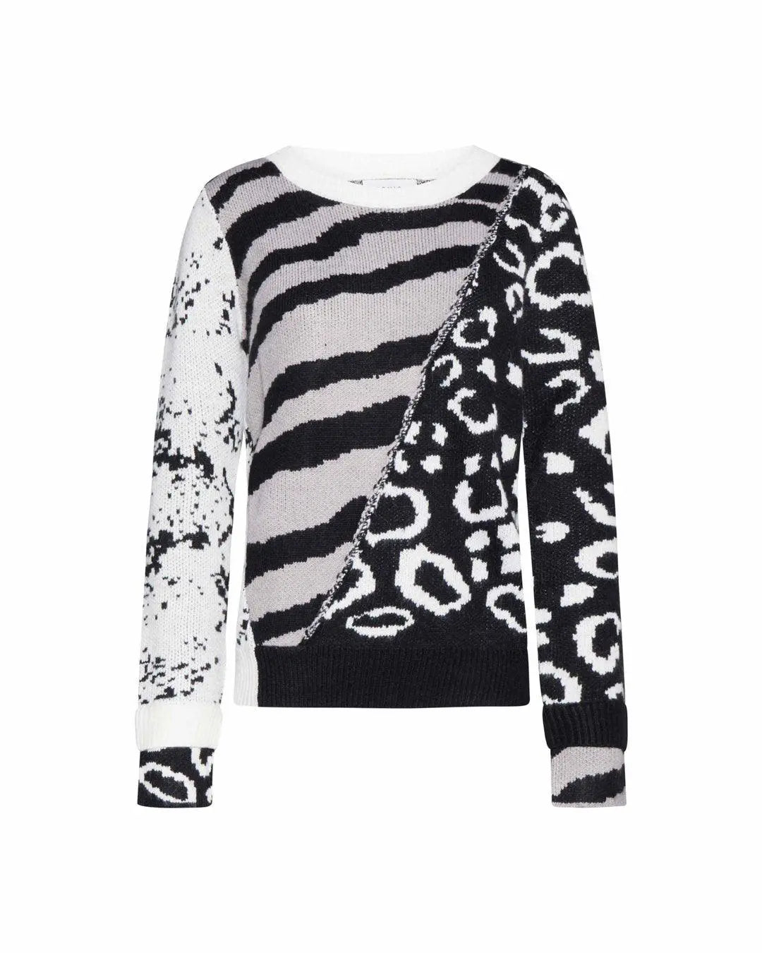 Maglia jacquard animalier CREMA-GRIGIO-NERO IRONICA XL