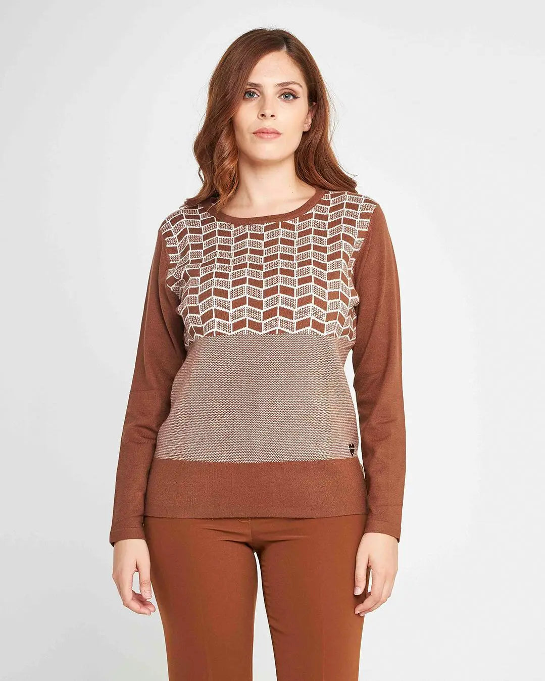 Maglia jacquard geometrico CACAO DORABELLA XL