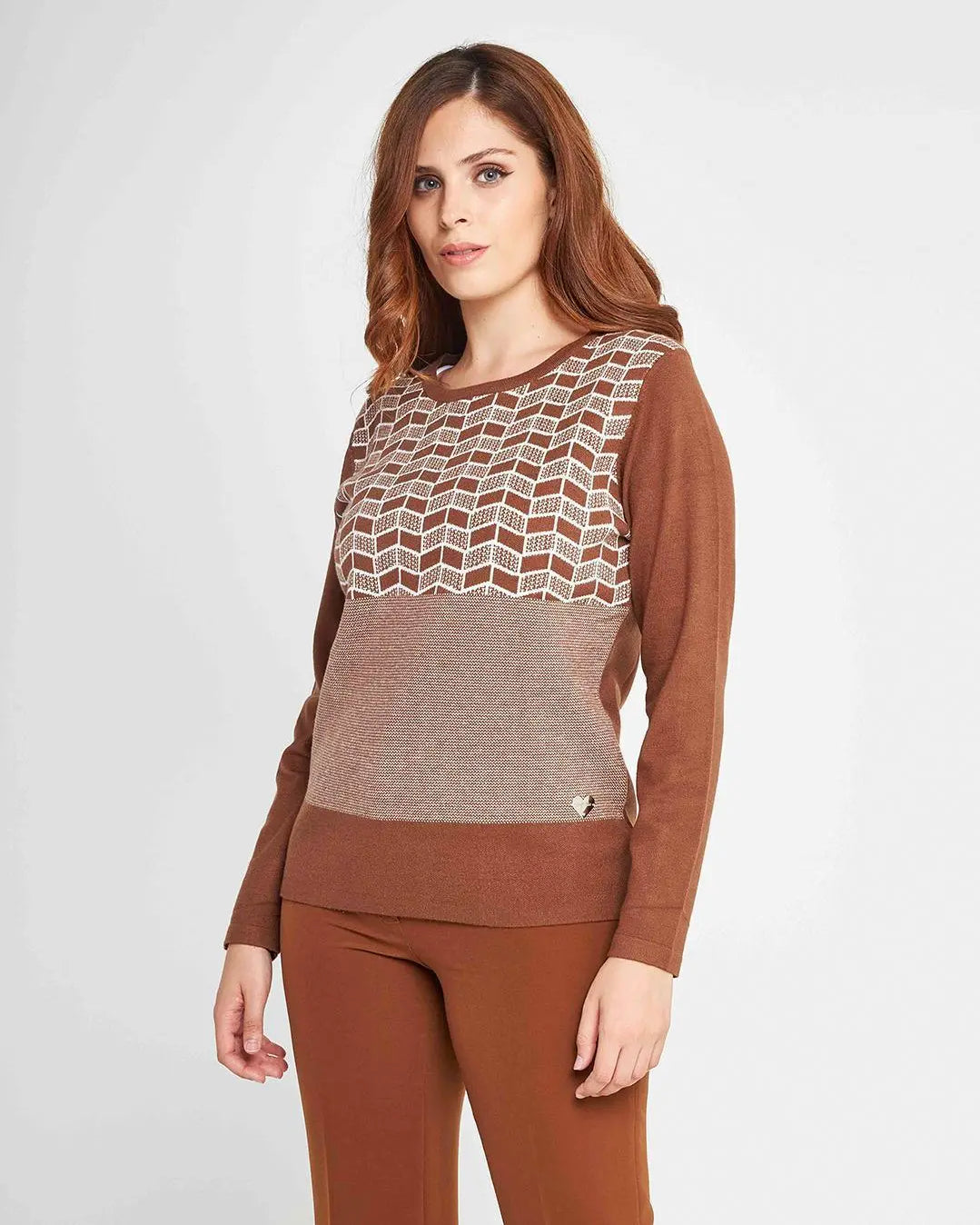 Maglia jacquard geometrico CACAO DORABELLA