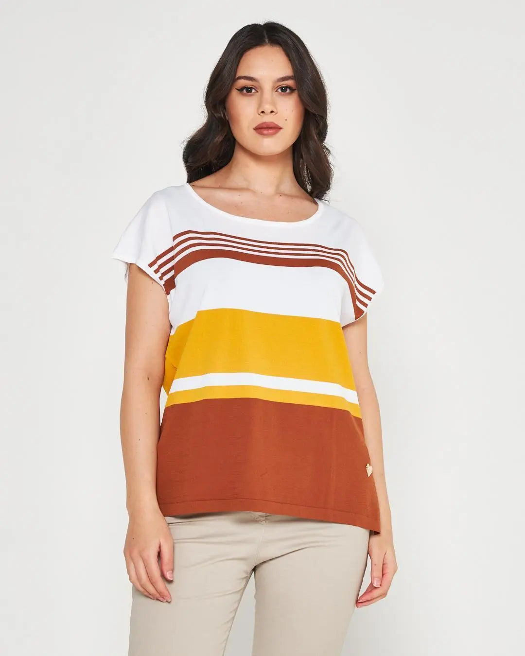 Maglia kimono WHITE-BURNT CACAO DORABELLA XL