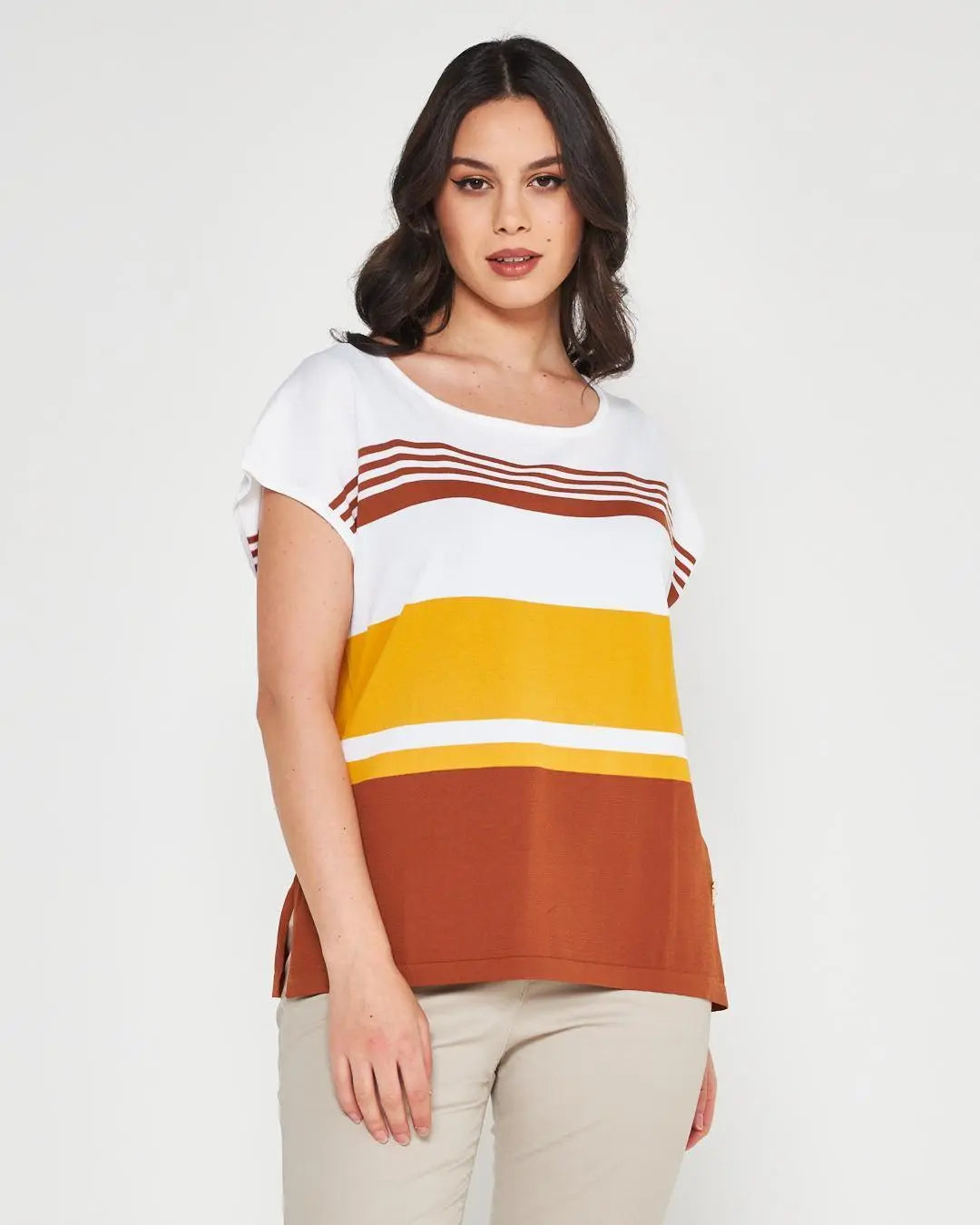 Maglia kimono WHITE-BURNT CACAO DORABELLA