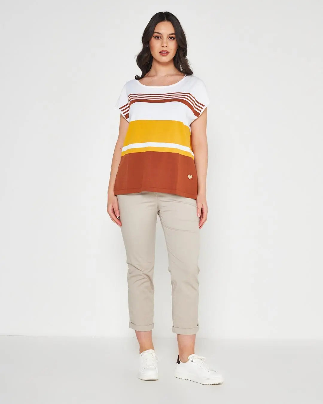 Maglia kimono WHITE-BURNT CACAO DORABELLA