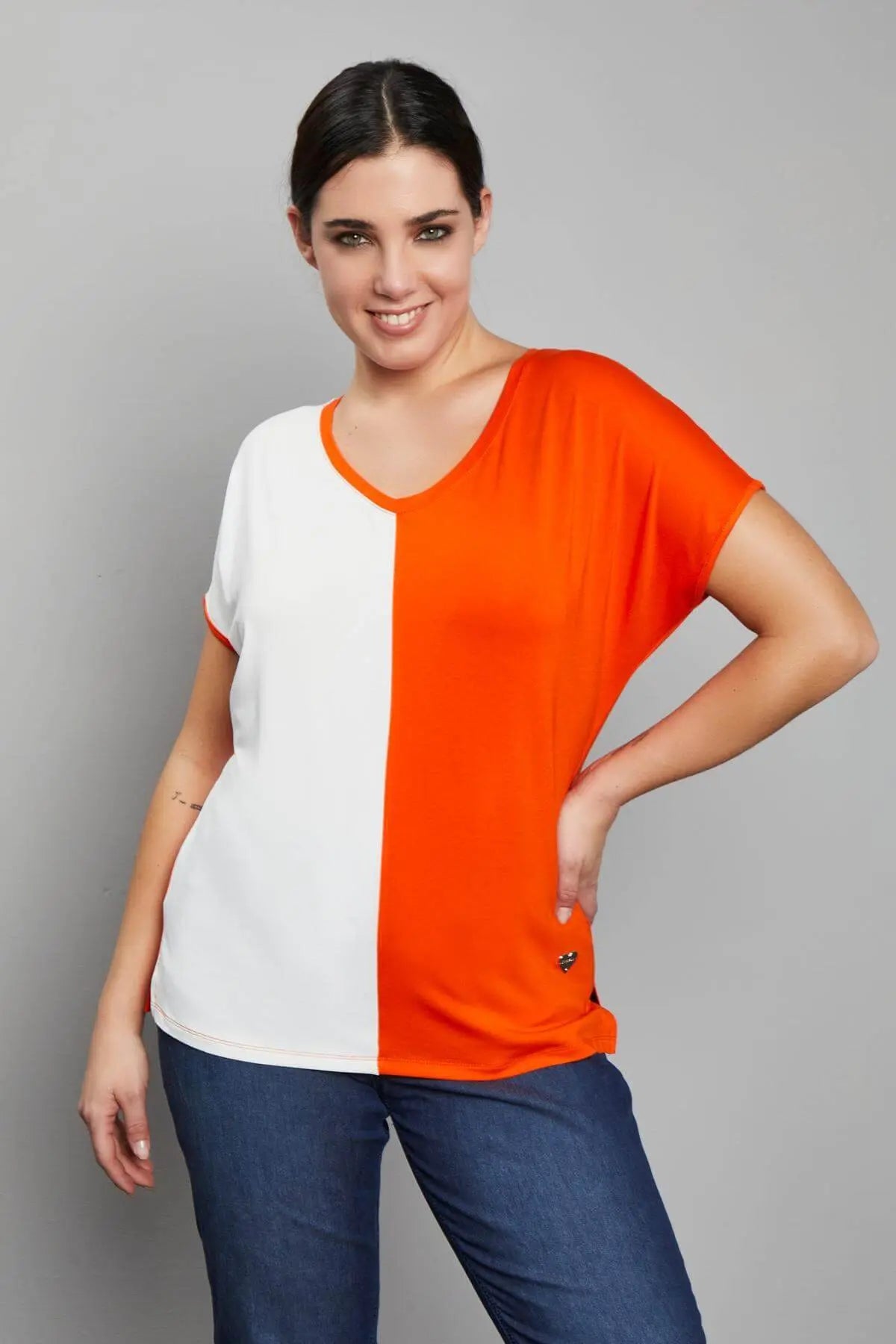 Maglia kimono bicolore ORANGE DORABELLA PIU'