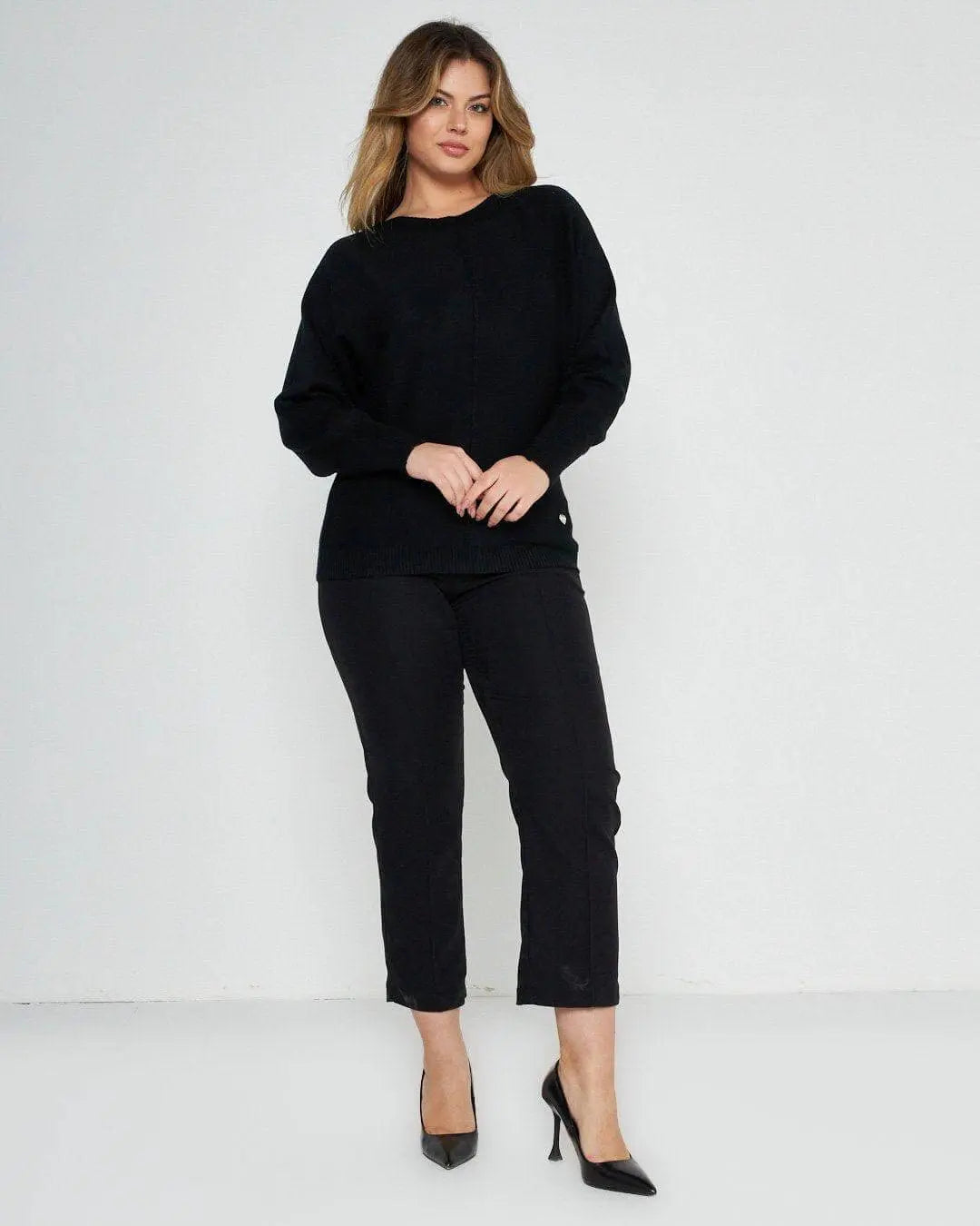 Maglia kimono con  gircollo costina NERO DORABELLA XXXL