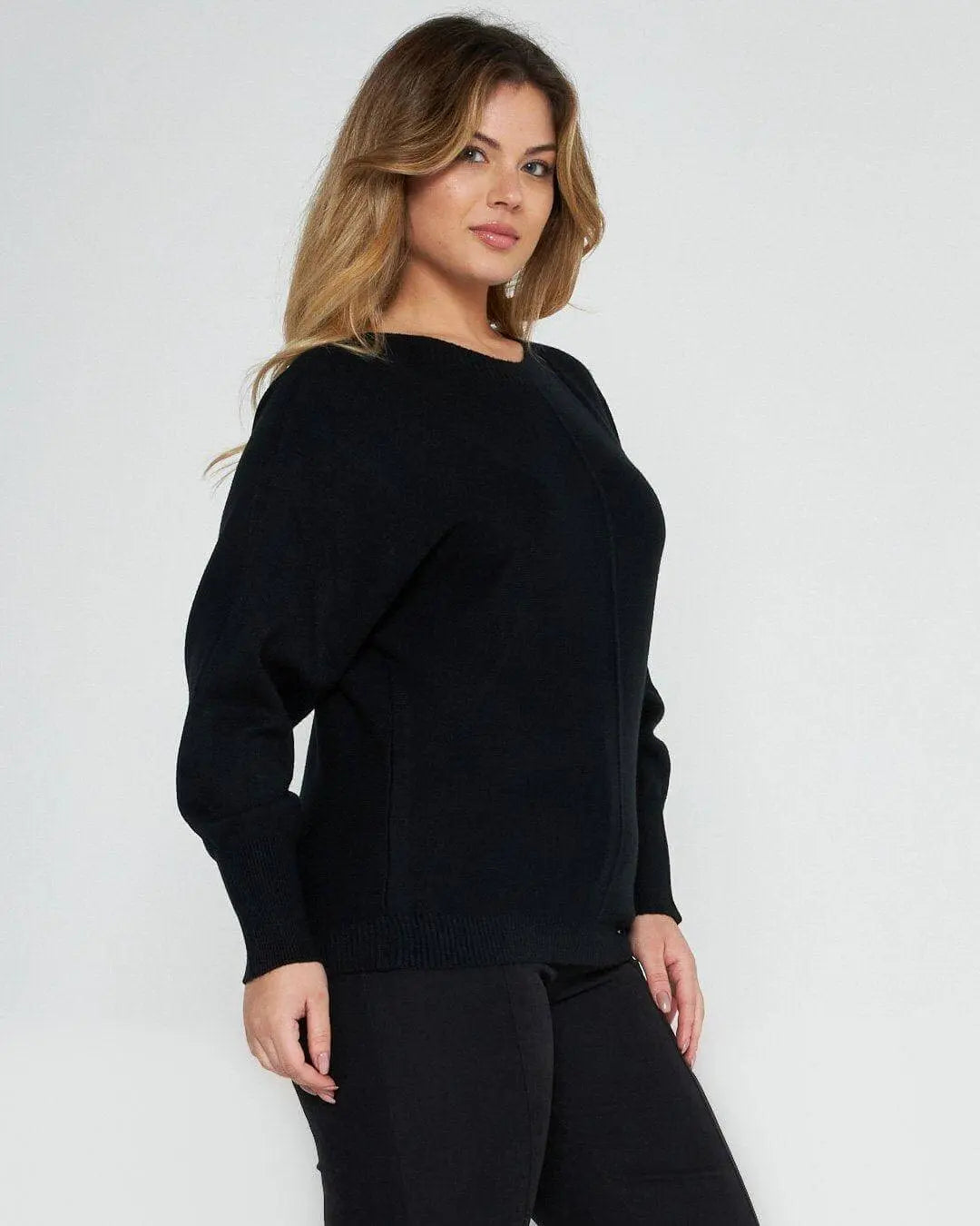 Maglia kimono con  gircollo costina NERO DORABELLA