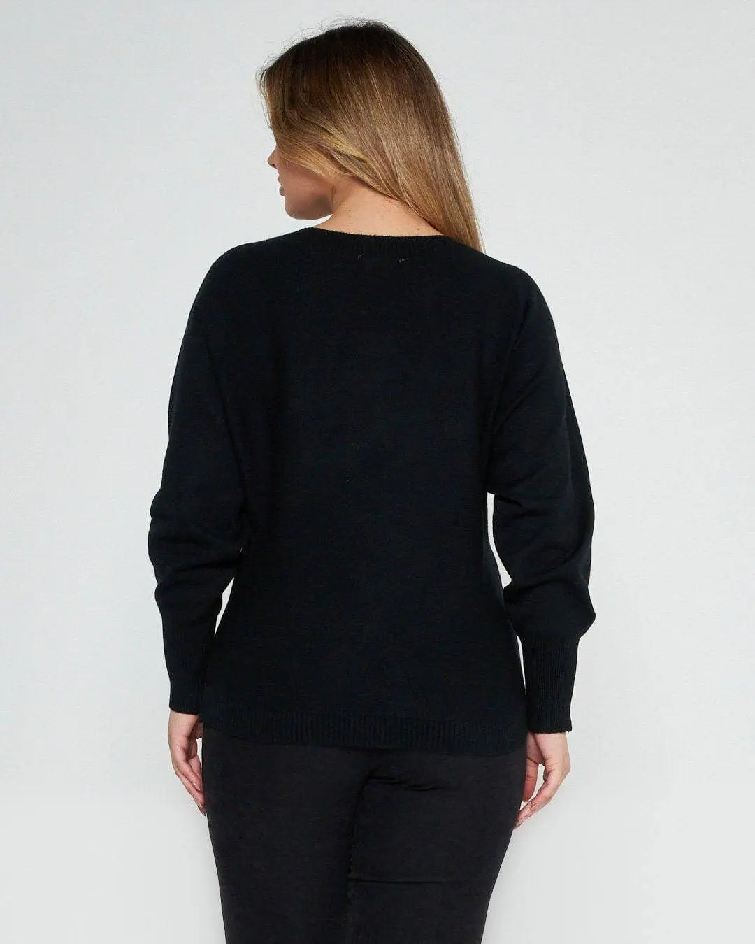 Maglia kimono con  gircollo costina NERO DORABELLA