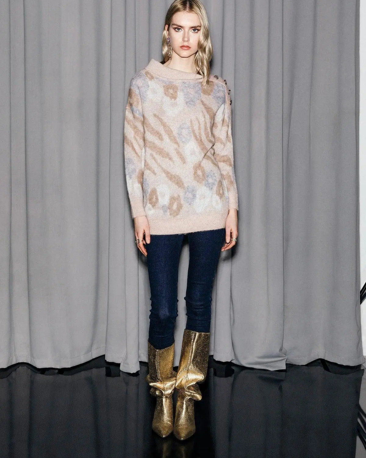 Maglia maxi fantasia con dettaglio BEIGE IRONICA 3