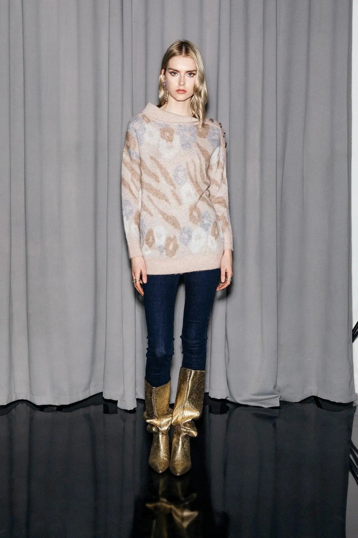 Maglia maxi fantasia con dettaglio BEIGE IRONICA 3