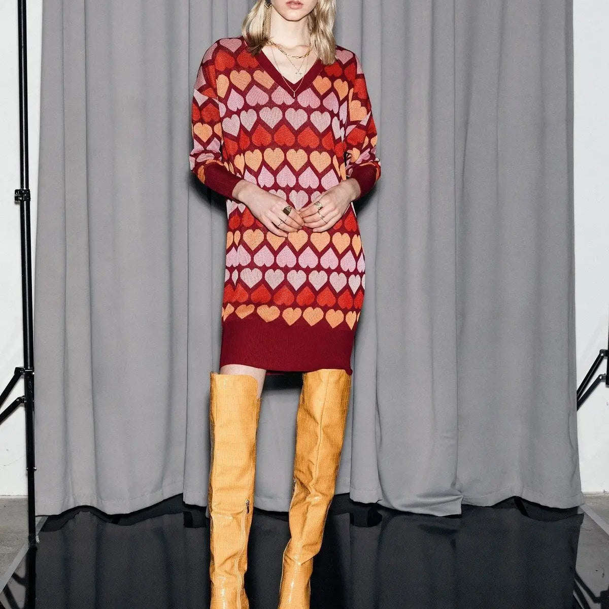 Maglia maxi fantasia cuori BORDEAUX IRONICA 3