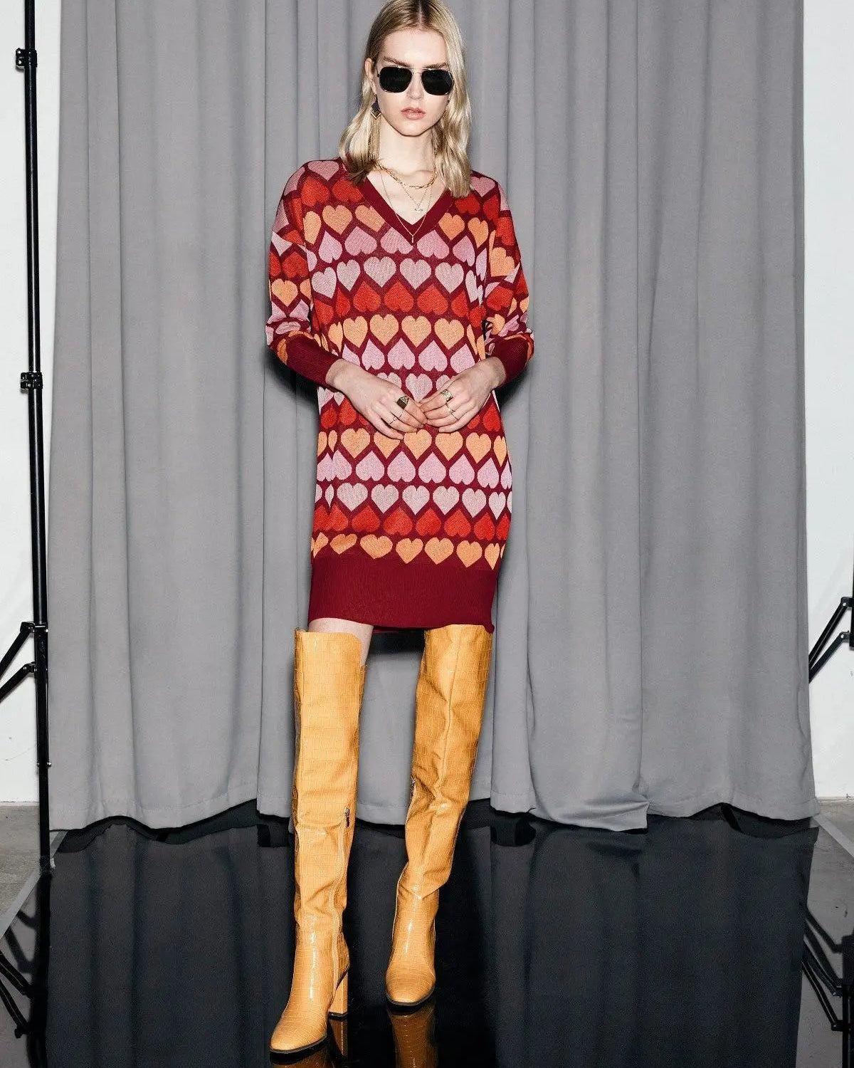 Maglia maxi fantasia cuori BORDEAUX IRONICA 3