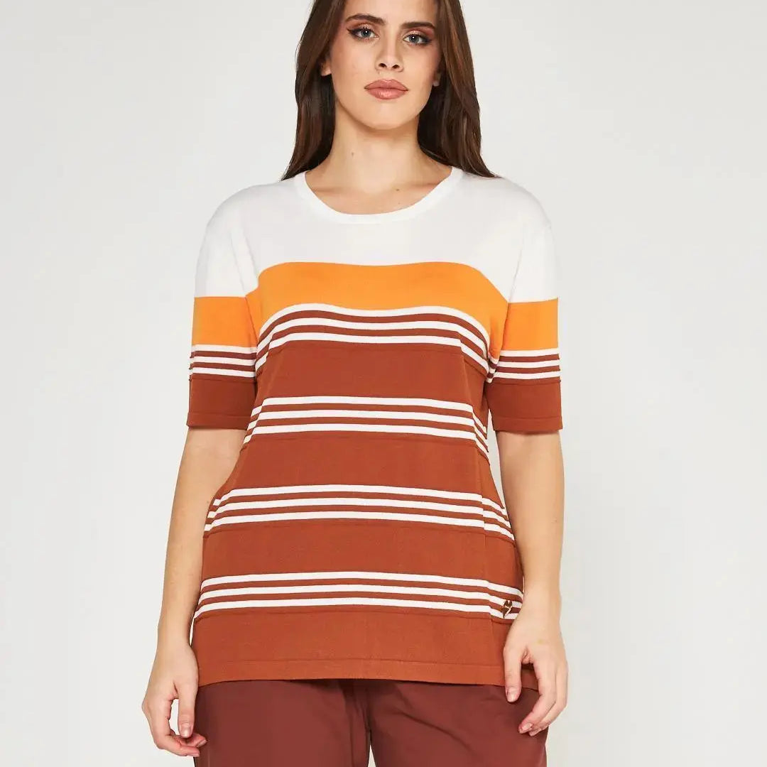 Maglia ottoman WHITE-BURNT CACAO DORABELLA PIU' XXXL
