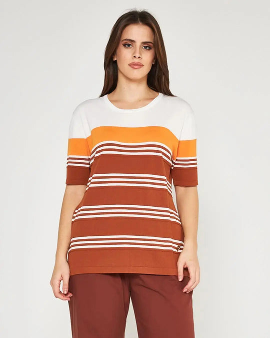 Maglia ottoman WHITE-BURNT CACAO DORABELLA PIU' XXXL