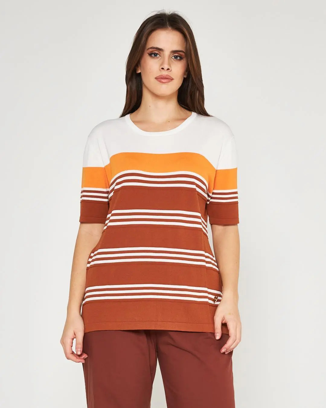 Maglia ottoman WHITE-BURNT CACAO DORABELLA PIU' XXXL