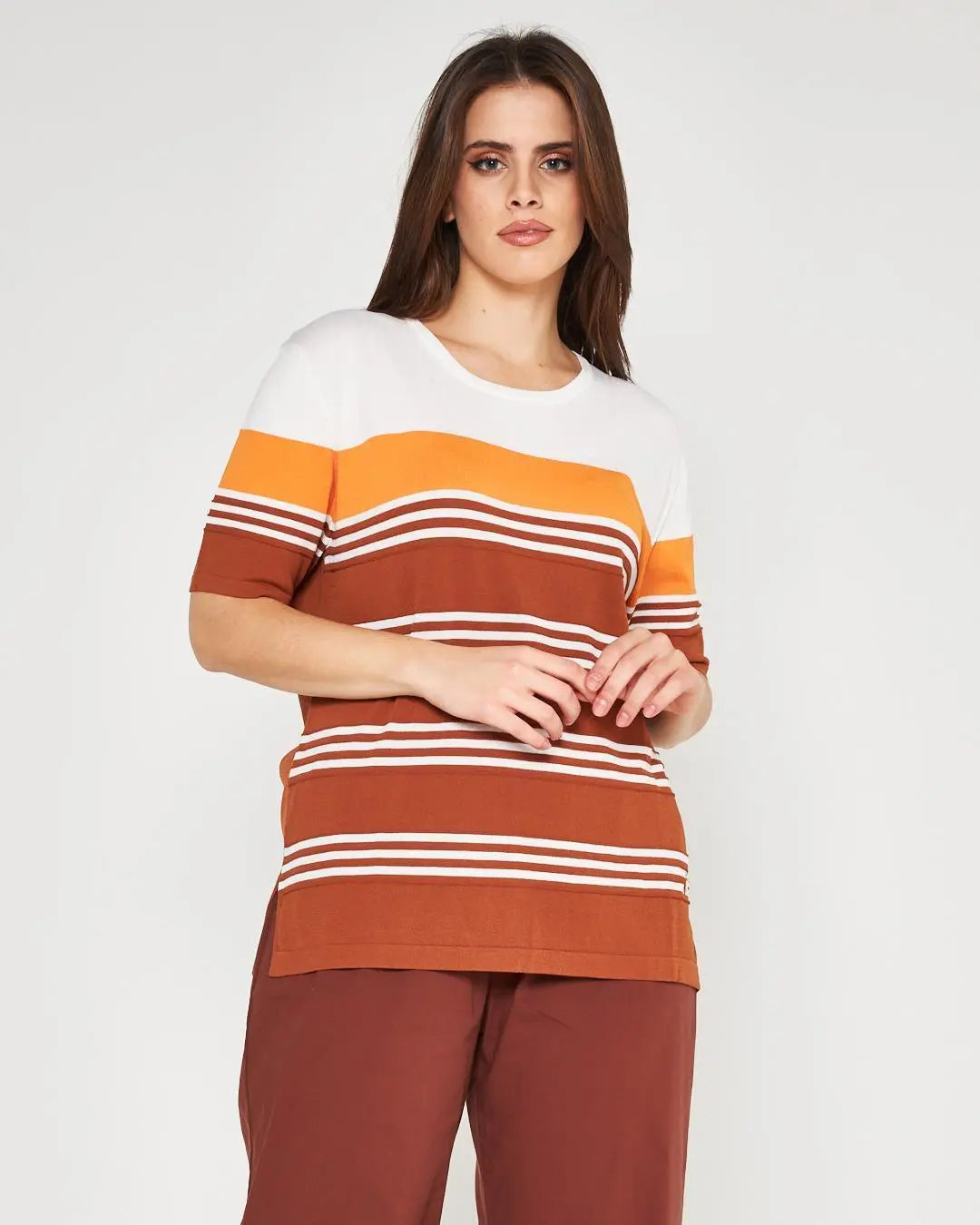 Maglia ottoman WHITE-BURNT CACAO DORABELLA PIU'