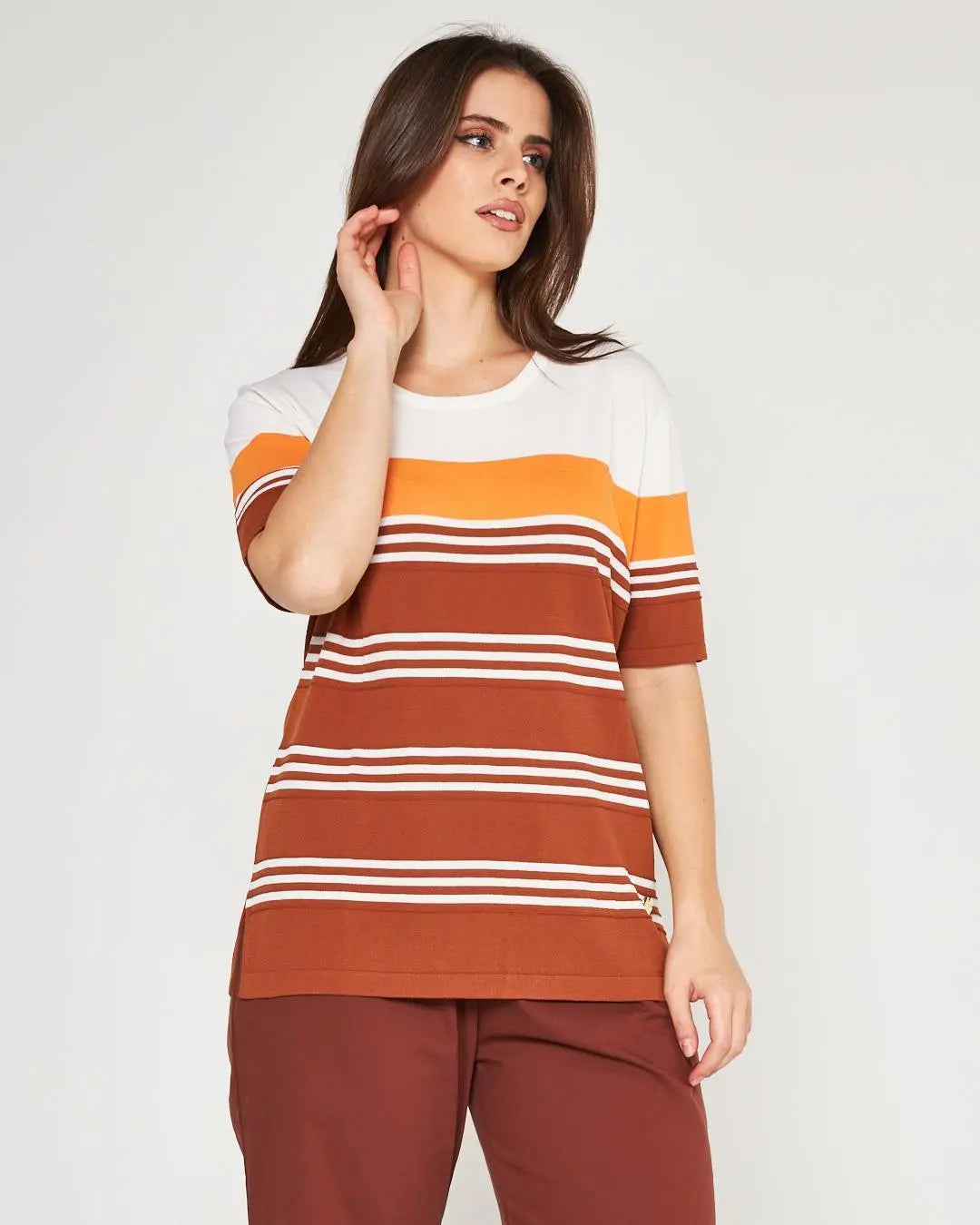 Maglia ottoman WHITE-BURNT CACAO DORABELLA PIU'