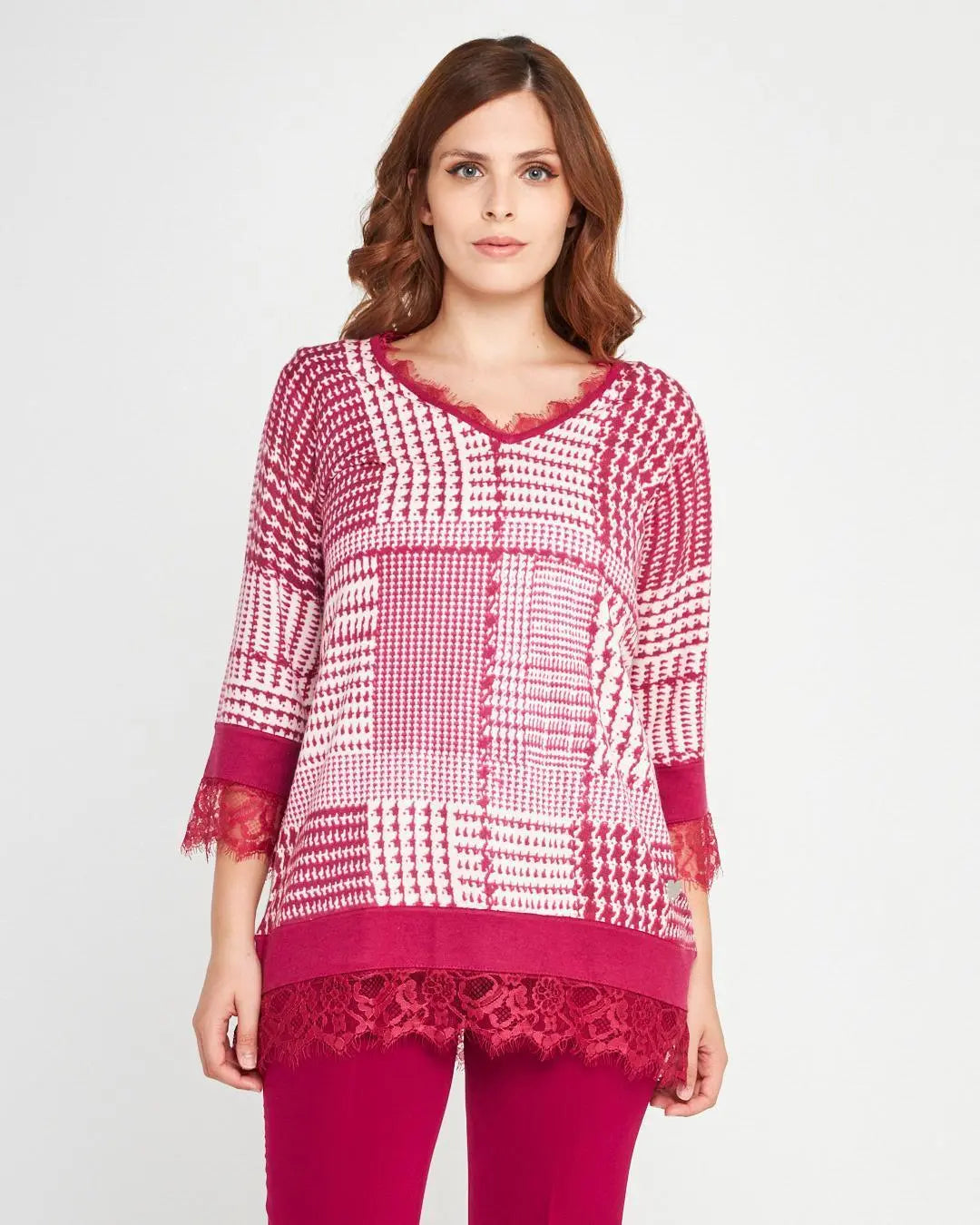 Maglia patchwork con stampa geometrica MAGENTA DORABELLA XL