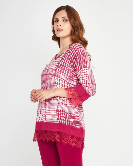 Maglia patchwork con stampa geometrica MAGENTA DORABELLA