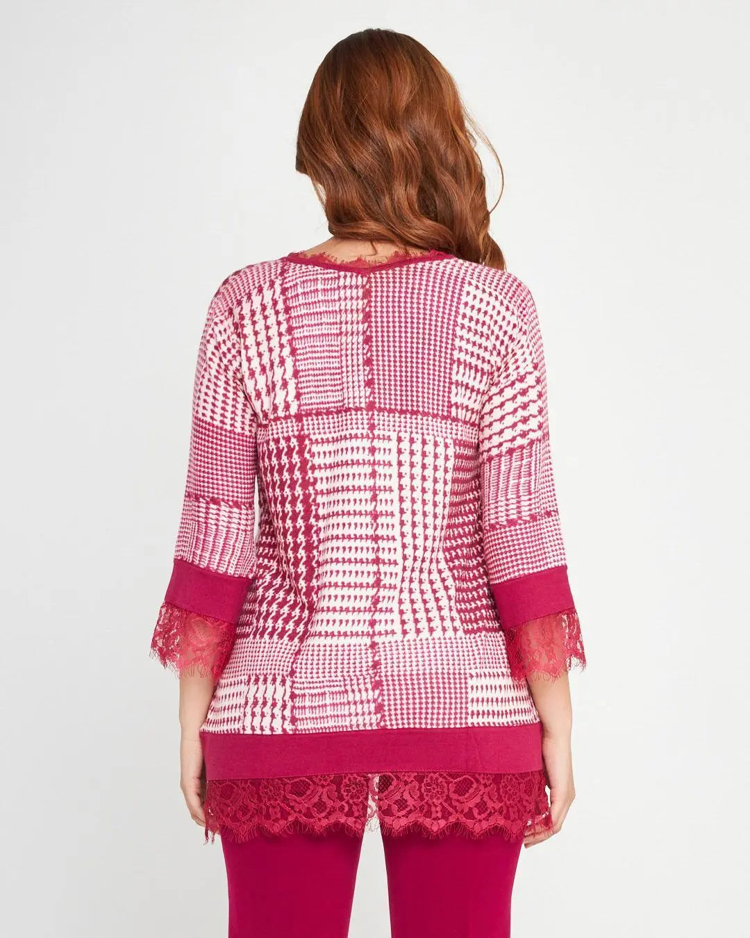 Maglia patchwork con stampa geometrica MAGENTA DORABELLA