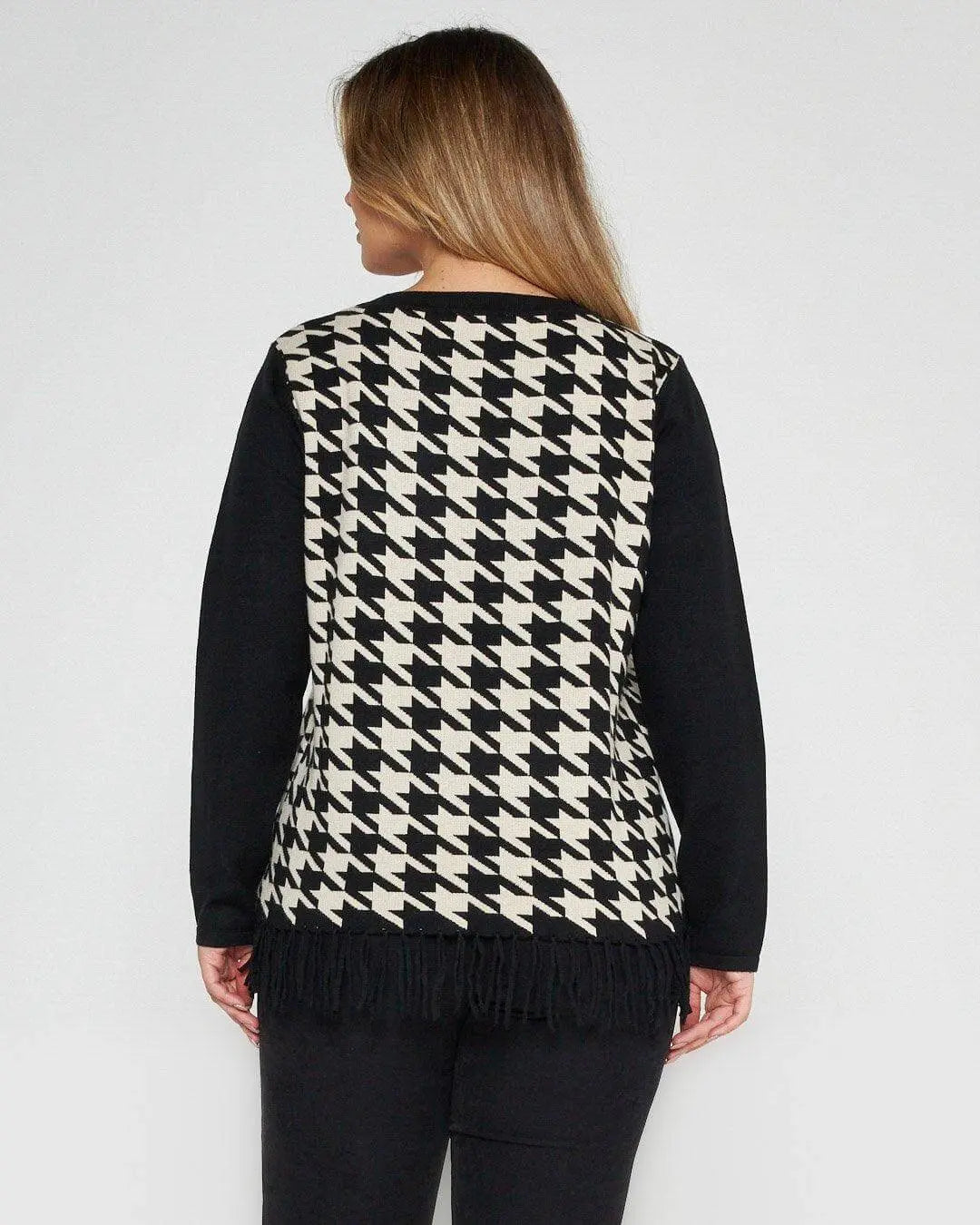 Maglia pied de poule con frange NERO DORABELLA