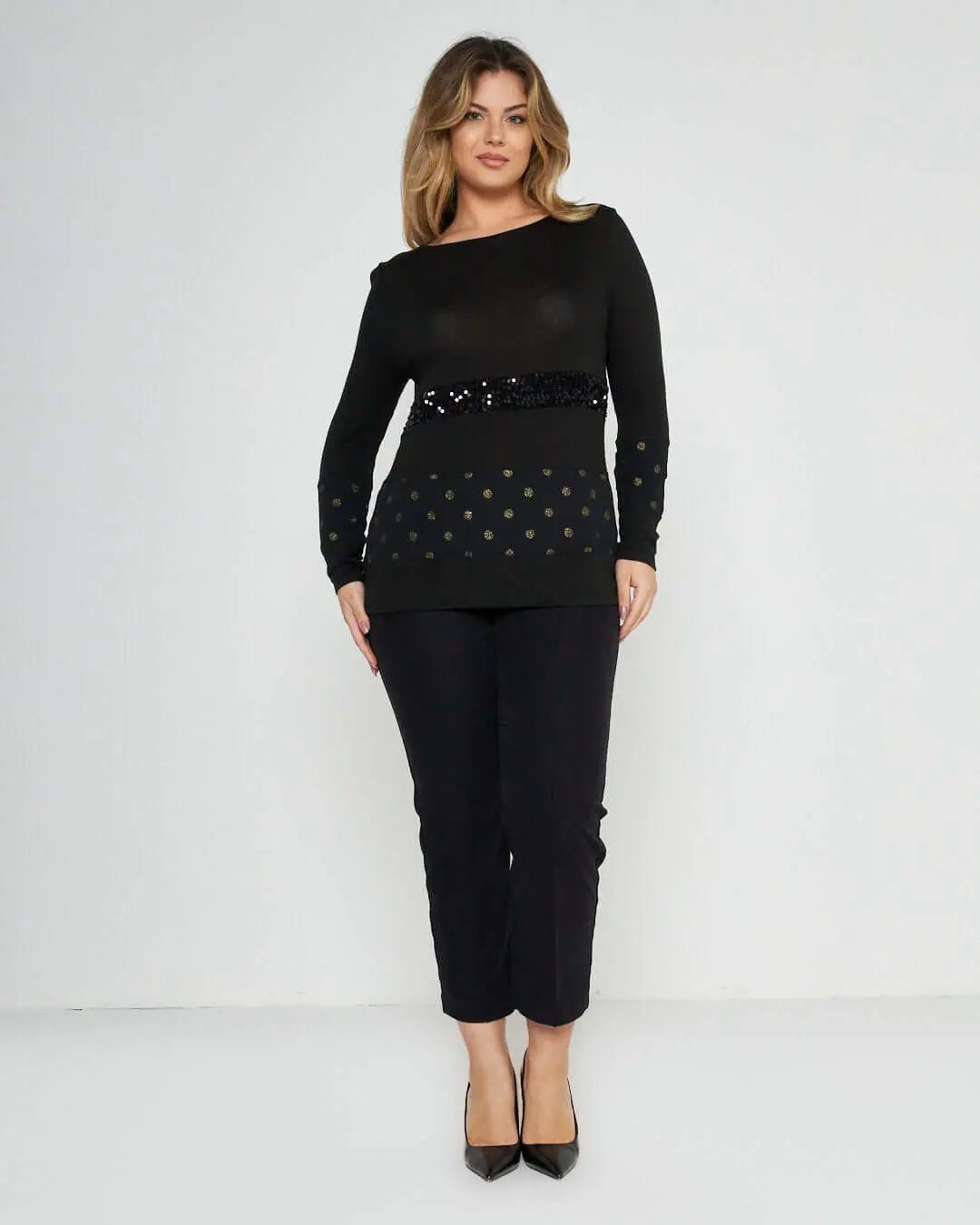 Maglia pois e paillettes NERO-ORO DORABELLA