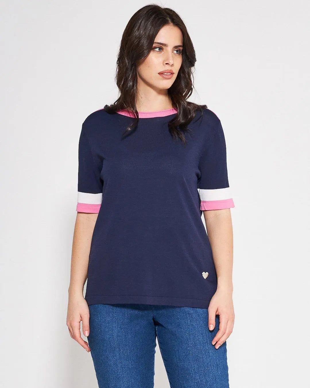 Maglia profili a contrasto BLUE NAVY DORABELLA PIU' XXXL