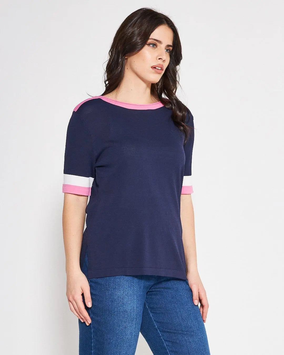 Maglia profili a contrasto BLUE NAVY DORABELLA PIU'