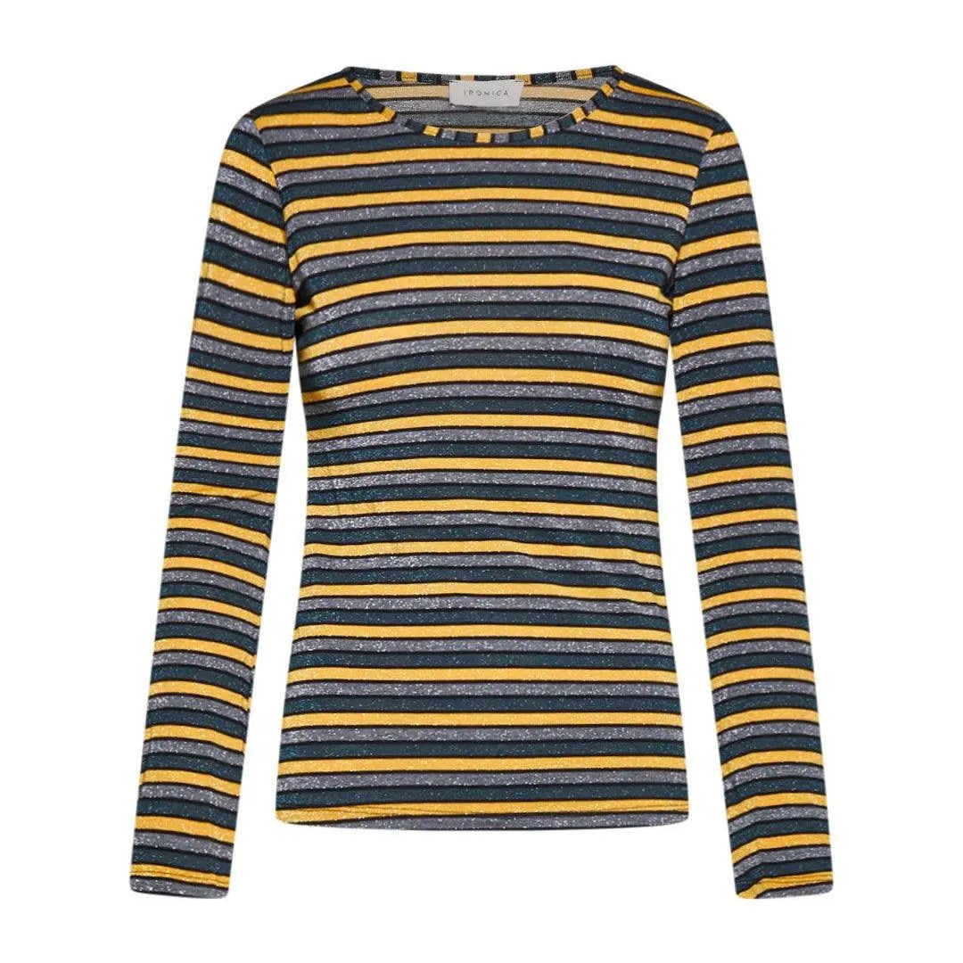 Maglia righe SENAPE-BOSCO IRONICA 3XL