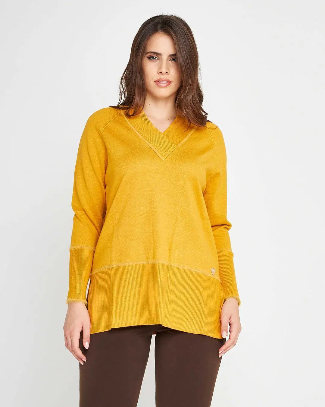 Maglia scollo V MOSTARDA DORABELLA CURVY